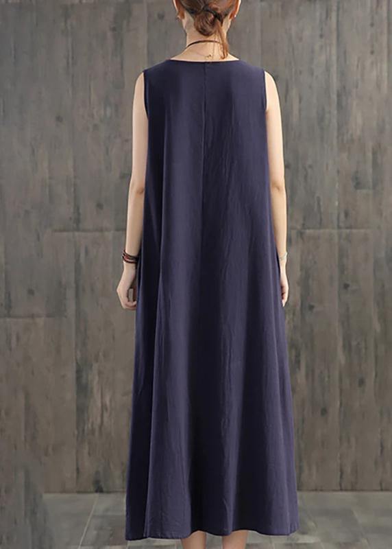 Handmade linen quilting dresses Korea Pure Color Appliques Sleeveless Dress For Women - SooLinen