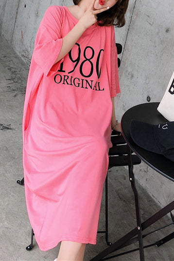 Handgemachte O-Ausschnitt Halbarm Baumwollkleidung für Frauen 2019 Outfits Rosendruck langes Kleid Sommer