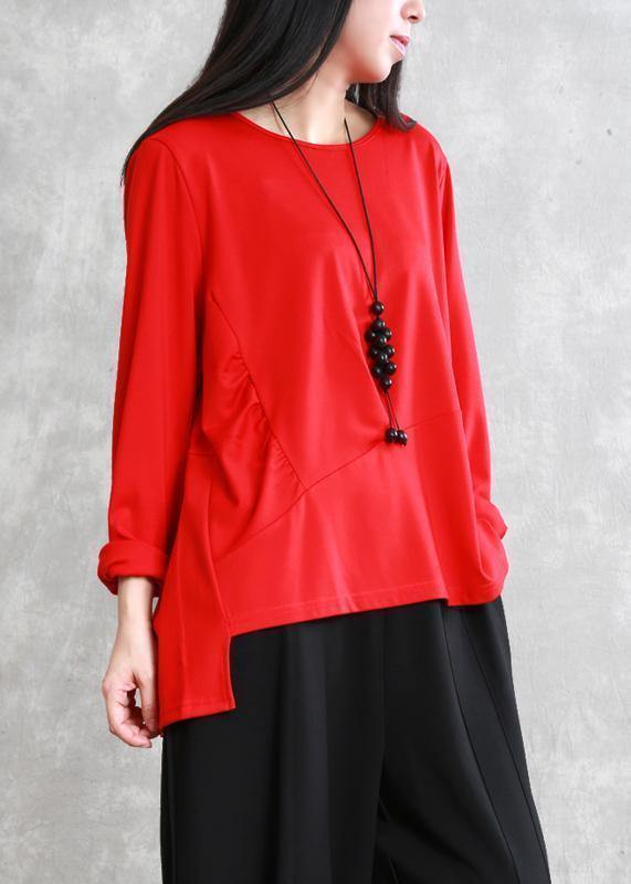 Handmade o neck asymmetric cotton tunic top Shirts black top - SooLinen