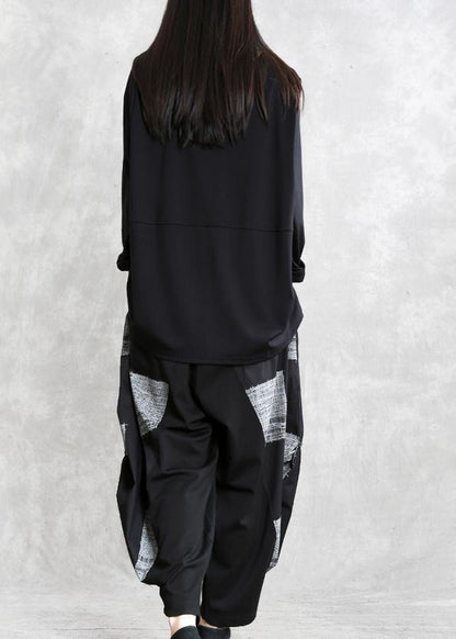 Handmade o neck asymmetric cotton tunic top Shirts black top - SooLinen