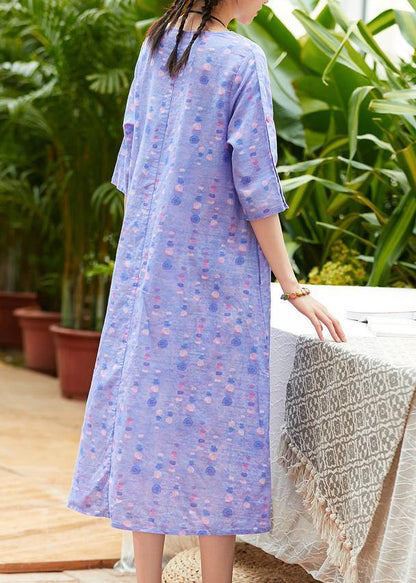Handmade o neck half sleeve linen dress Fabrics light purple Dresses summer - SooLinen