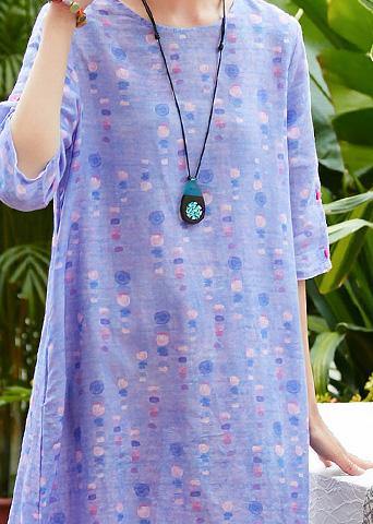Handmade o neck half sleeve linen dress Fabrics light purple Dresses summer - SooLinen