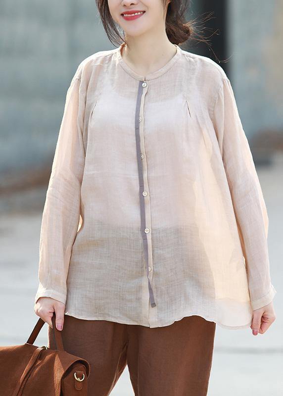 Handmade o neck linen clothes Shirts nude top half sleeve - SooLinen