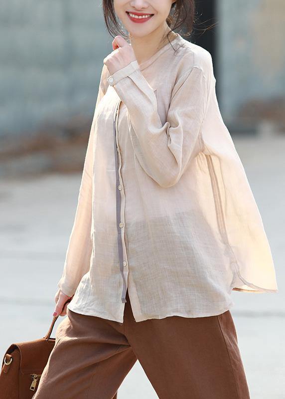 Handmade o neck linen clothes Shirts nude top half sleeve - SooLinen