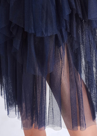 Handgemachte Patchwork Tüll Baumwolle Kleidung für Frauen 2019 Fotografie dunkelblau Midikleid Sommer