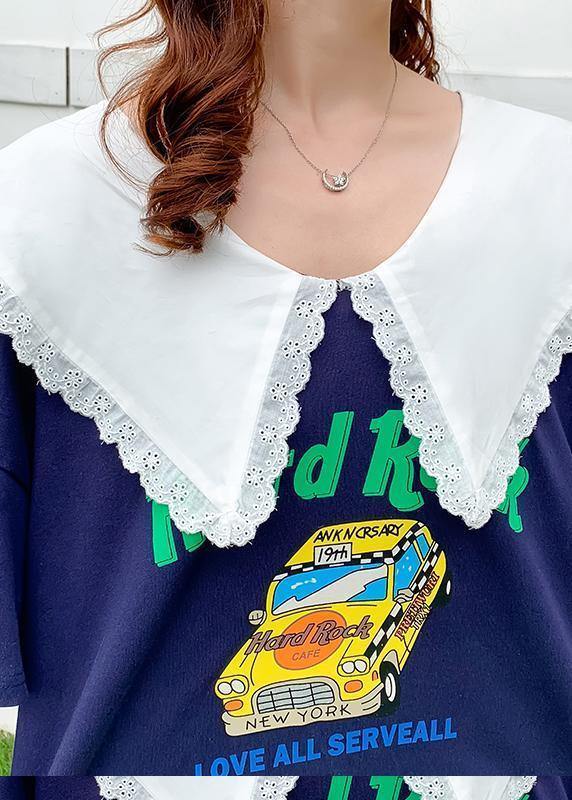 Handmade pink Cartoon print tunics for women Ruffled patchwork Dress - SooLinen