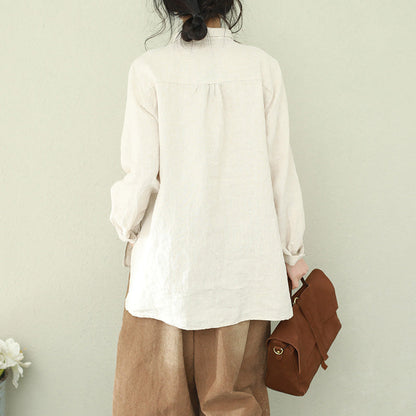 Handgemachte seitlich offene Leinentunika in Übergröße Tutorials nackte Leinenhemden Revers