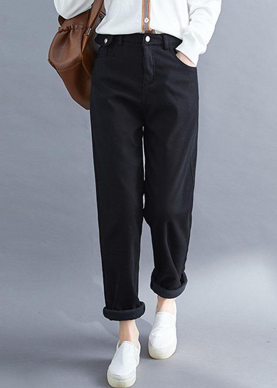 Handmade spring wild trousers oversize black Gifts pockets pants - SooLinen