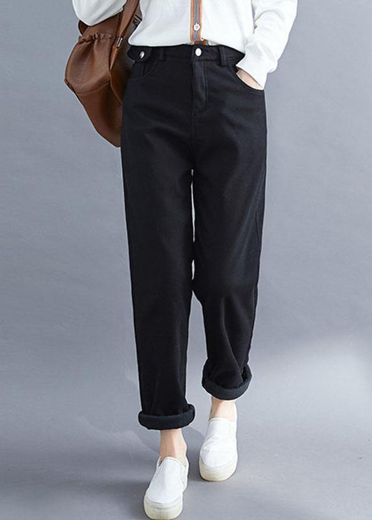 Handmade spring wild trousers oversize black Gifts pockets pants - SooLinen