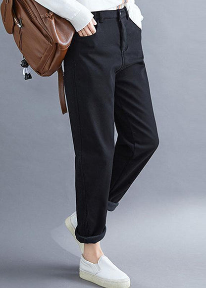 Handmade spring wild trousers oversize black Gifts pockets pants - SooLinen