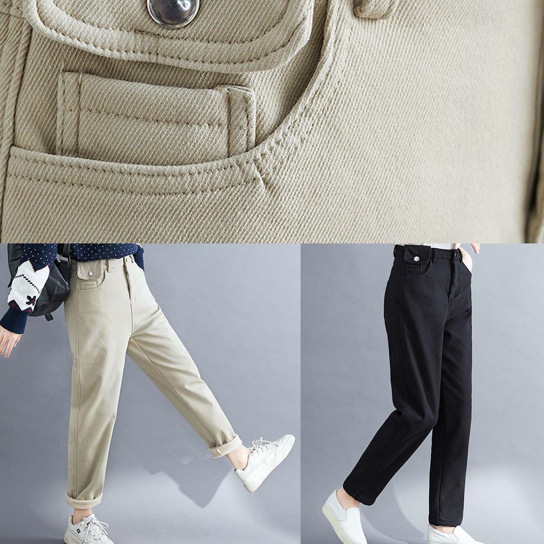 Handmade spring wild trousers oversize black Gifts pockets pants - SooLinen