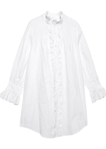 Handmade stand collar Ruffles Cotton dresses Sewing black Dress - SooLinen