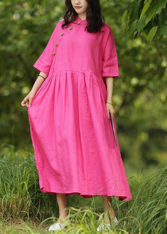 Handmade stand collar Cinched cotton dresses Tutorials rose cotton Dresses - SooLinen