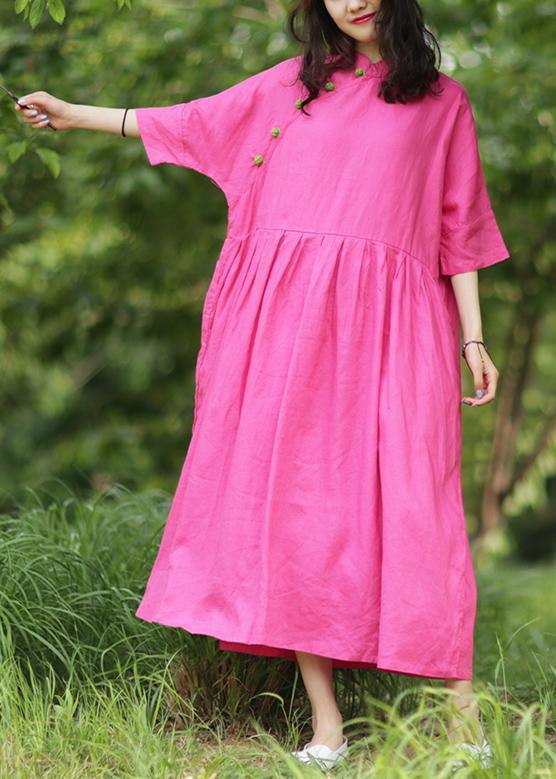 Handmade stand collar Cinched cotton dresses Tutorials rose cotton Dresses - SooLinen