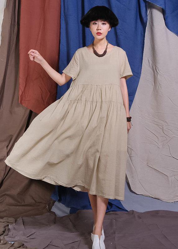 Handmade white big hem cotton linen Robes Cinched waist Maxi summer Dresses - SooLinen