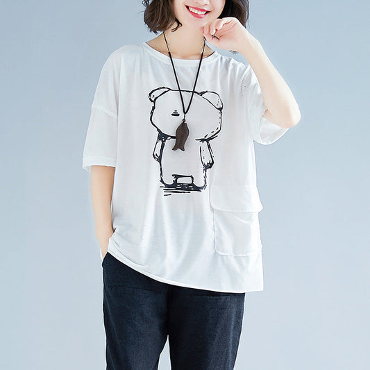 Handgemachte weiße Baumwollkleidung für Frauen in Übergröße, Modeideen, Fledermausärmel, Rundhalsausschnitt, Midi-Tops