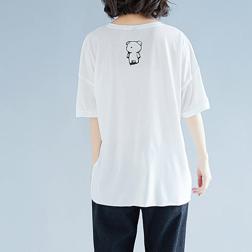 Handgemachte weiße Baumwollkleidung für Frauen in Übergröße, Modeideen, Fledermausärmel, Rundhalsausschnitt, Midi-Tops