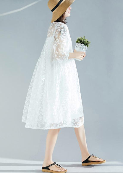 Handgemachtes weißes Kleid 2019 O-Ausschnitt Cinched A-Linie Sommerkleider