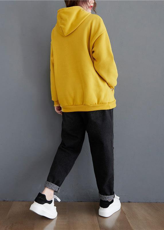 Handmade yellow Letter top hooded drawstring shirts - SooLinen