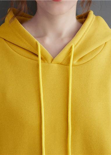 Handmade yellow Letter top hooded drawstring shirts - SooLinen