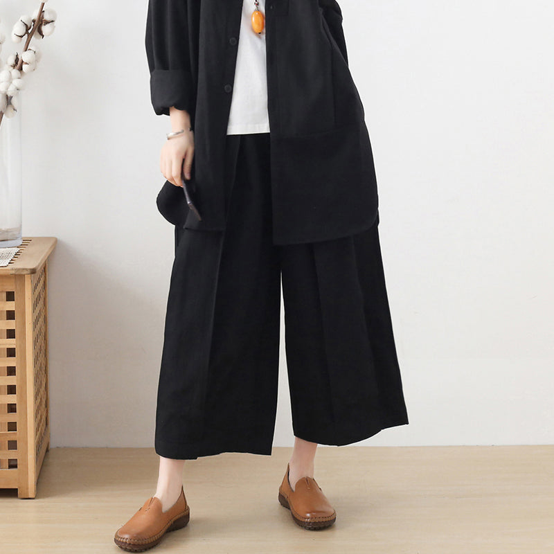 Handgemachte Frühlingshose mit weitem Bein, lockere schwarze Fotografie-Hose mit elastischer Taille