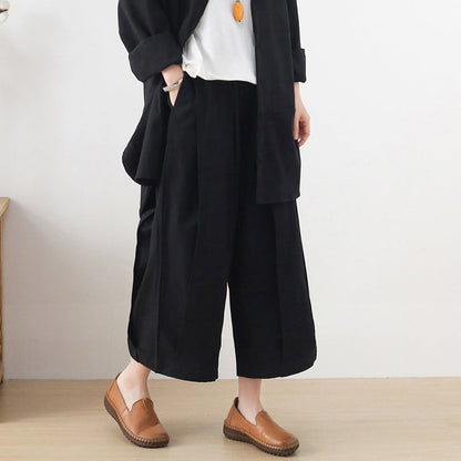 Handgemachte Frühlingshose mit weitem Bein, lockere schwarze Fotografie-Hose mit elastischer Taille