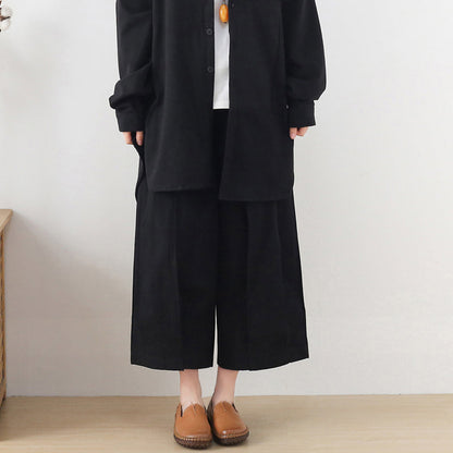 Handgemachte Frühlingshose mit weitem Bein, lockere schwarze Fotografie-Hose mit elastischer Taille