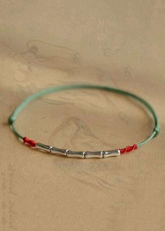 Pulsera de plata de la buena suerte con bambú tejido a mano