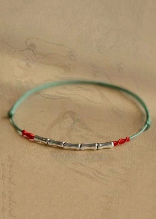 Pulsera de plata de la buena suerte con bambú tejido a mano