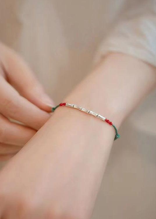Pulsera de plata de la buena suerte con bambú tejido a mano