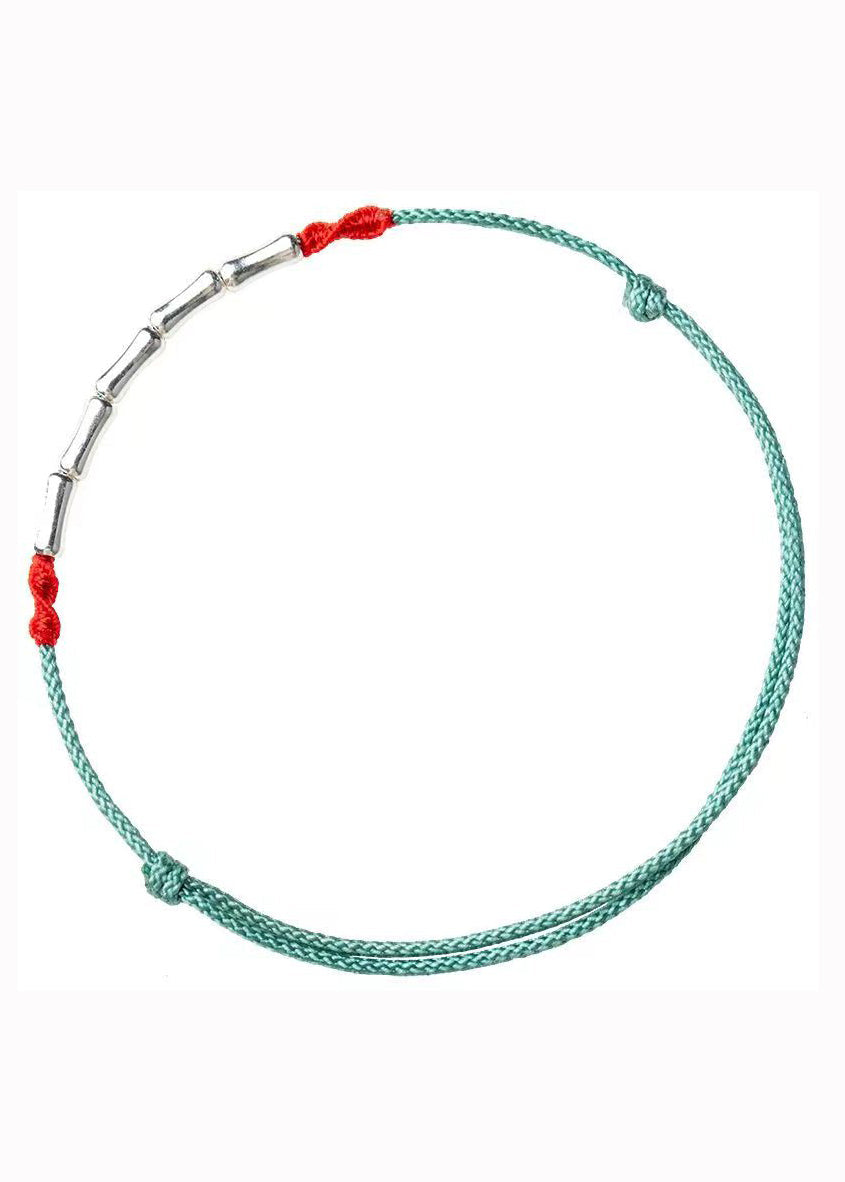 Pulsera de plata de la buena suerte con bambú tejido a mano