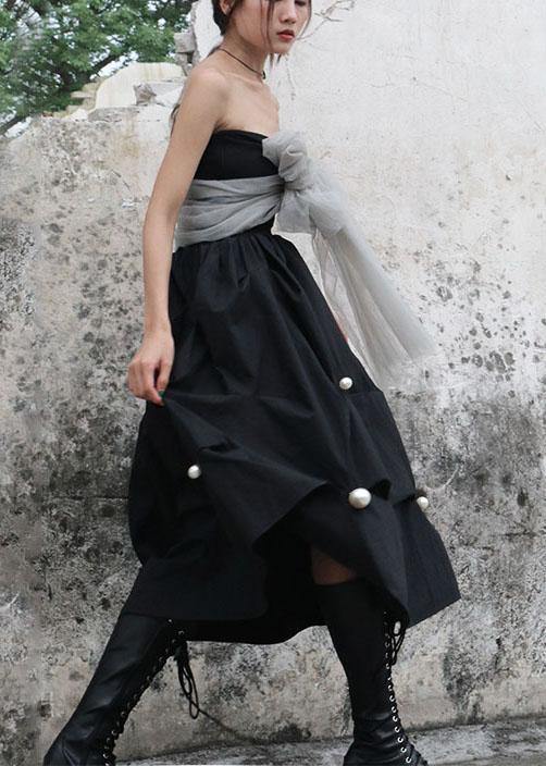 High Waist Style Black Nail Bead Summer A Line Skirts - SooLinen