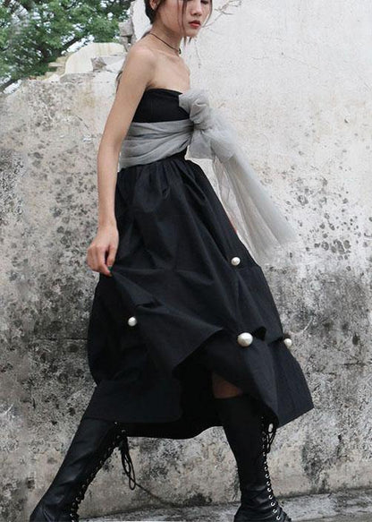 High Waist Style Black Nail Bead Summer A Line Skirts - SooLinen