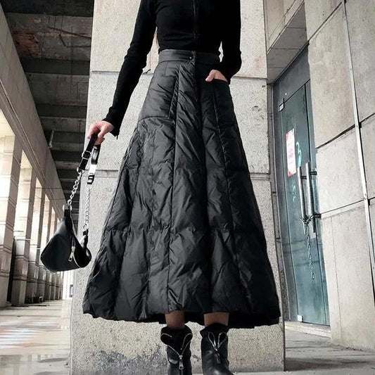 High Waist Skirt Fashion New Women Elastic Waist Black 2021 Winter Pocket Goddess Fan Casual Style Loose Skirt ( Limited Stock) - SooLinen