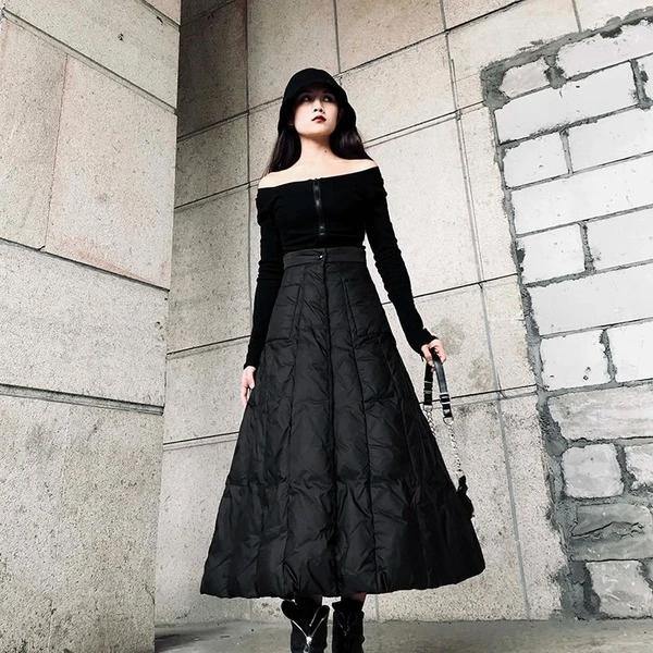 High Waist Skirt Fashion New Women Elastic Waist Black 2021 Winter Pocket Goddess Fan Casual Style Loose Skirt ( Limited Stock) - SooLinen