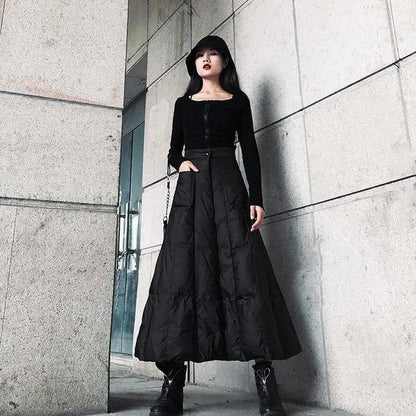 High Waist Skirt Fashion New Women Elastic Waist Black 2021 Winter Pocket Goddess Fan Casual Style Loose Skirt ( Limited Stock) - SooLinen