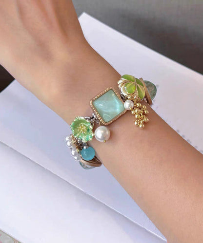 Holiday Colorblock Stainless Steel Floral Pearl Tassel Charm Bracelet