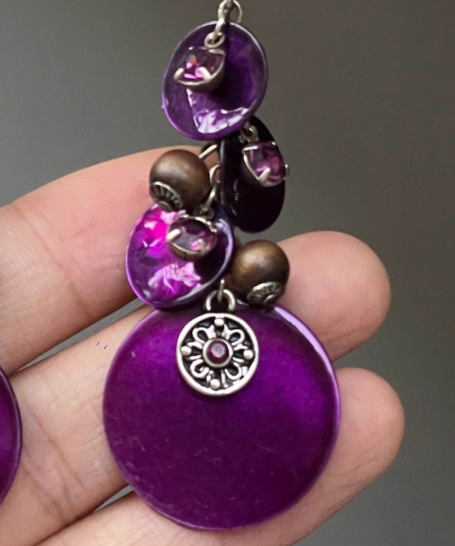 Pendientes colgantes con borlas de concha de plata esterlina morada para vacaciones