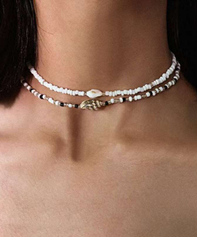 Holiday White Alloy Pearl Beading Pendant Necklace Two-Piece Set