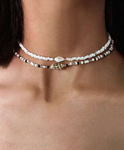 Holiday White Alloy Pearl Beading Pendant Necklace Two-Piece Set