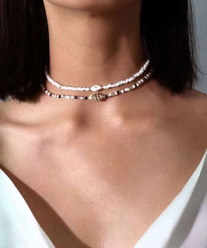 Holiday White Alloy Pearl Beading Pendant Necklace Two-Piece Set