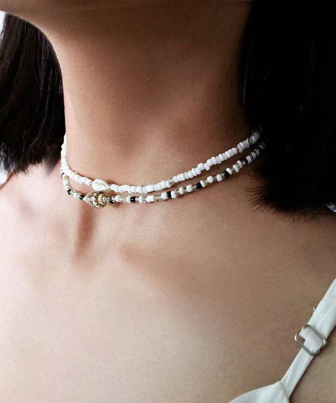 Holiday White Alloy Pearl Beading Pendant Necklace Two-Piece Set