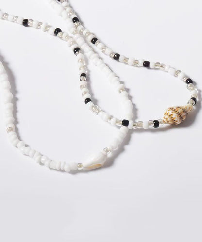 Holiday White Alloy Pearl Beading Pendant Necklace Two-Piece Set