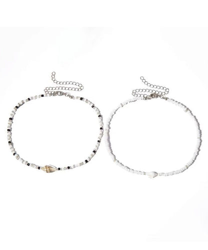 Holiday White Alloy Pearl Beading Pendant Necklace Two-Piece Set
