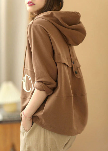 Hot Brown Kapuzenpullover mit Reißverschluss Print Herbst Streetwear