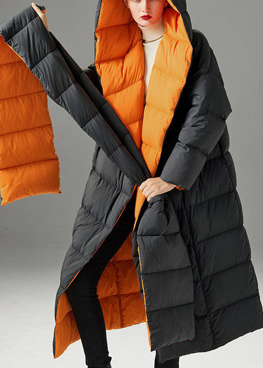 Heiße dunkelgraue, lose Winter-Entendaunenmäntel mit Kapuze