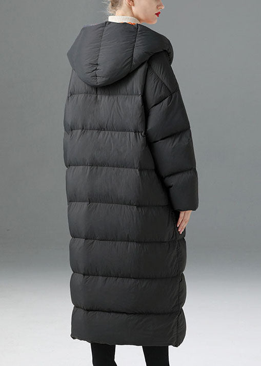 Heiße dunkelgraue, lose Winter-Entendaunenmäntel mit Kapuze