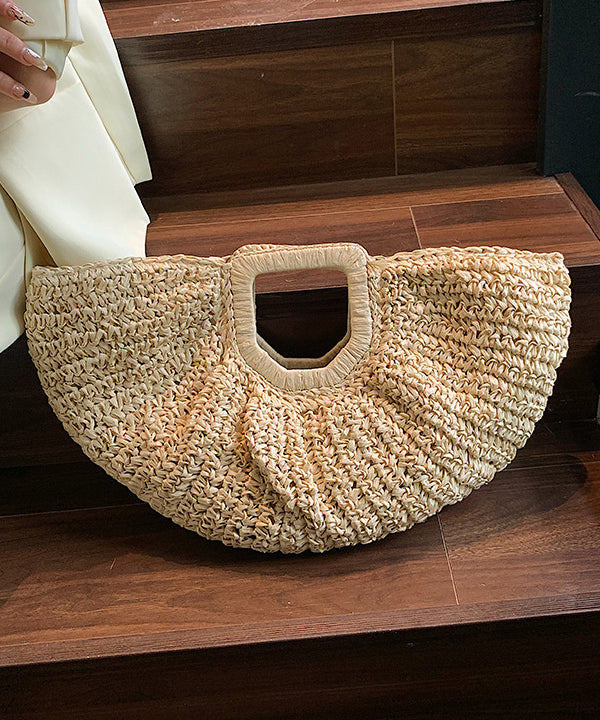 Hot Selling Vacation Style Khaki Straw Woven Tote Handbag