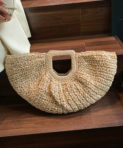 Hot Selling Vacation Style Khaki Straw Woven Tote Handbag