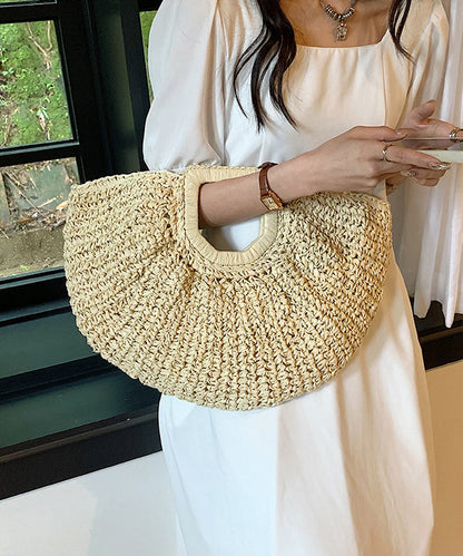 Hot Selling Vacation Style Khaki Straw Woven Tote Handbag
